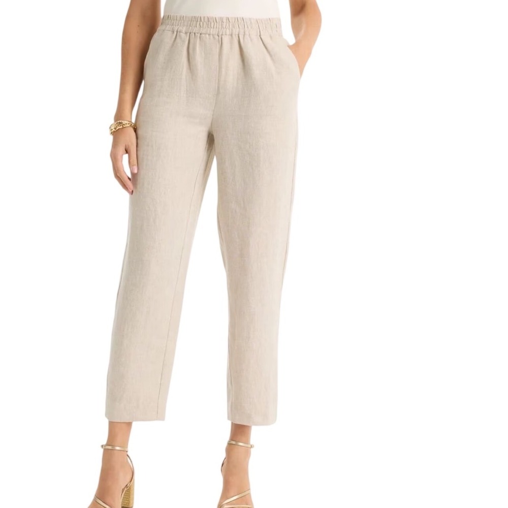 Chicos‎ 100% Linen Pants Oatmeal Beige Elastic Waist Straight Leg Size 1.5 US 10